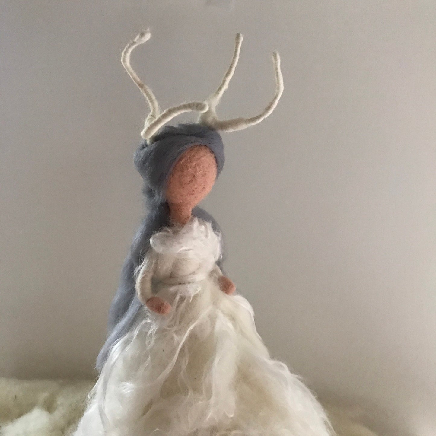 Winter goddess Small Tree topper, Needle felted Waldorf Winter Queen.