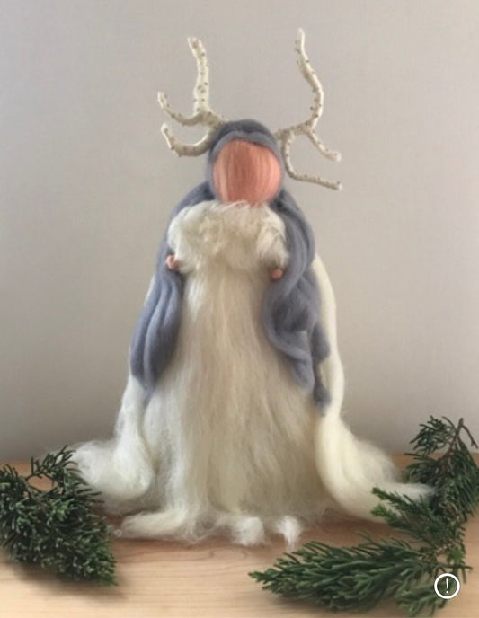 Winter goddess Tree topper, Needle felted Waldorf Winter Queen