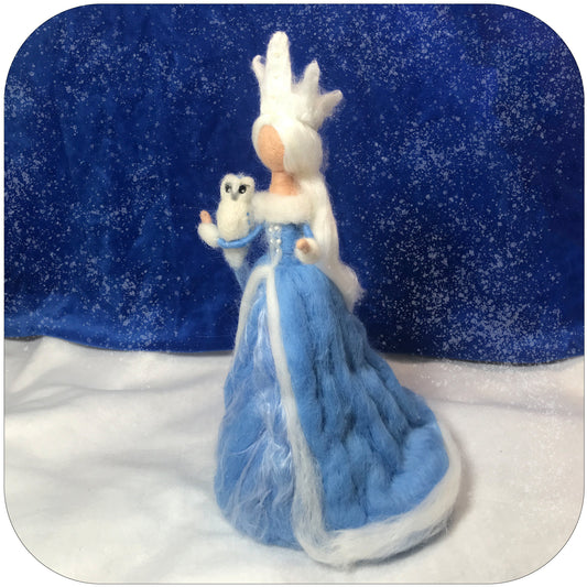 Winter Queen with Snow Owl Waldorf inspired, Needle felted Snow Queen Fairy Tree Topper