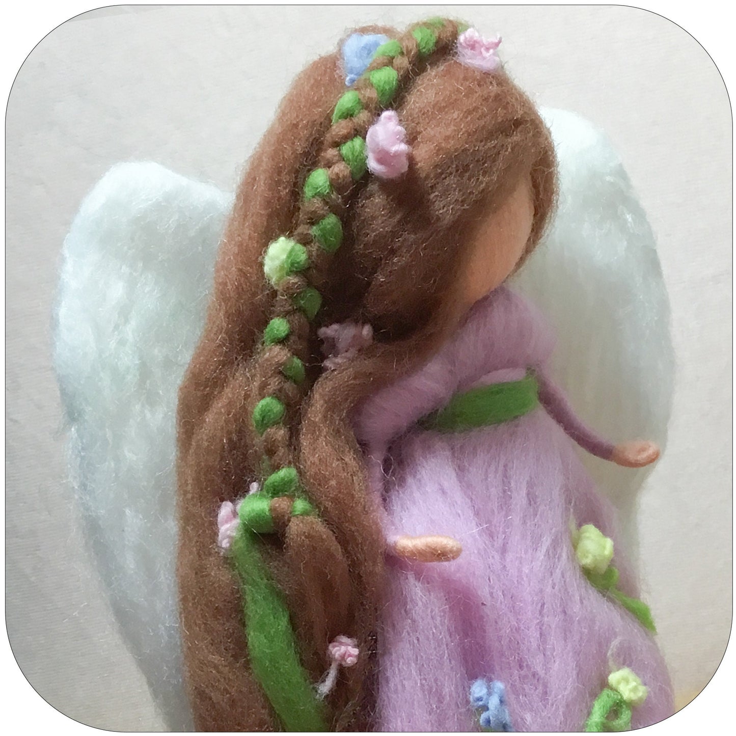 Angel of flowers with pink dress. Needle felted Waldorf inspired Pink Christmas Angel.