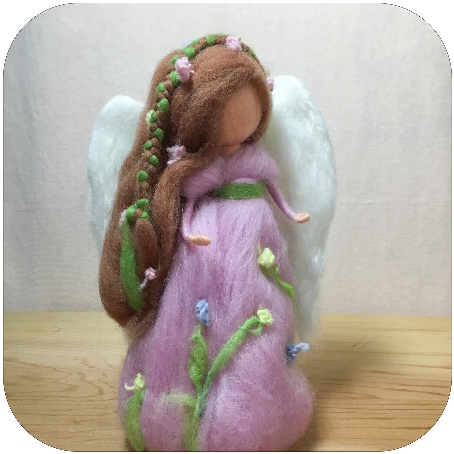 Angel of flowers with pink dress. Needle felted Waldorf inspired Pink Christmas Angel.