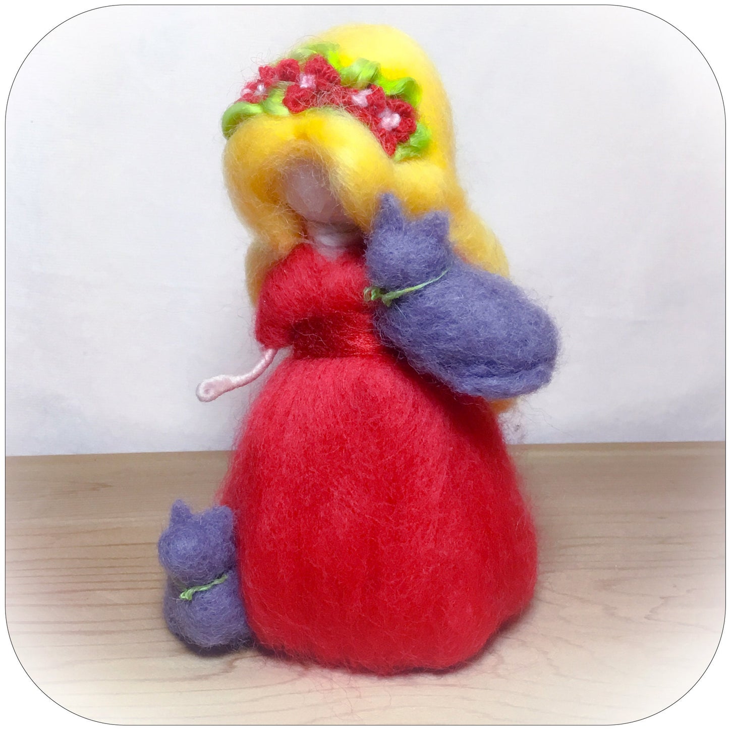 Freya  Goddess with her two cats. Needle felted Art Doll Waldorf inspired.
