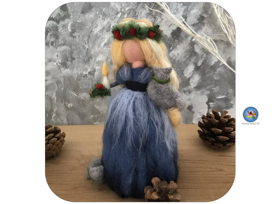 Yule Freya Goddess with her two cats. Needle felted Art Doll Waldorf inspired.