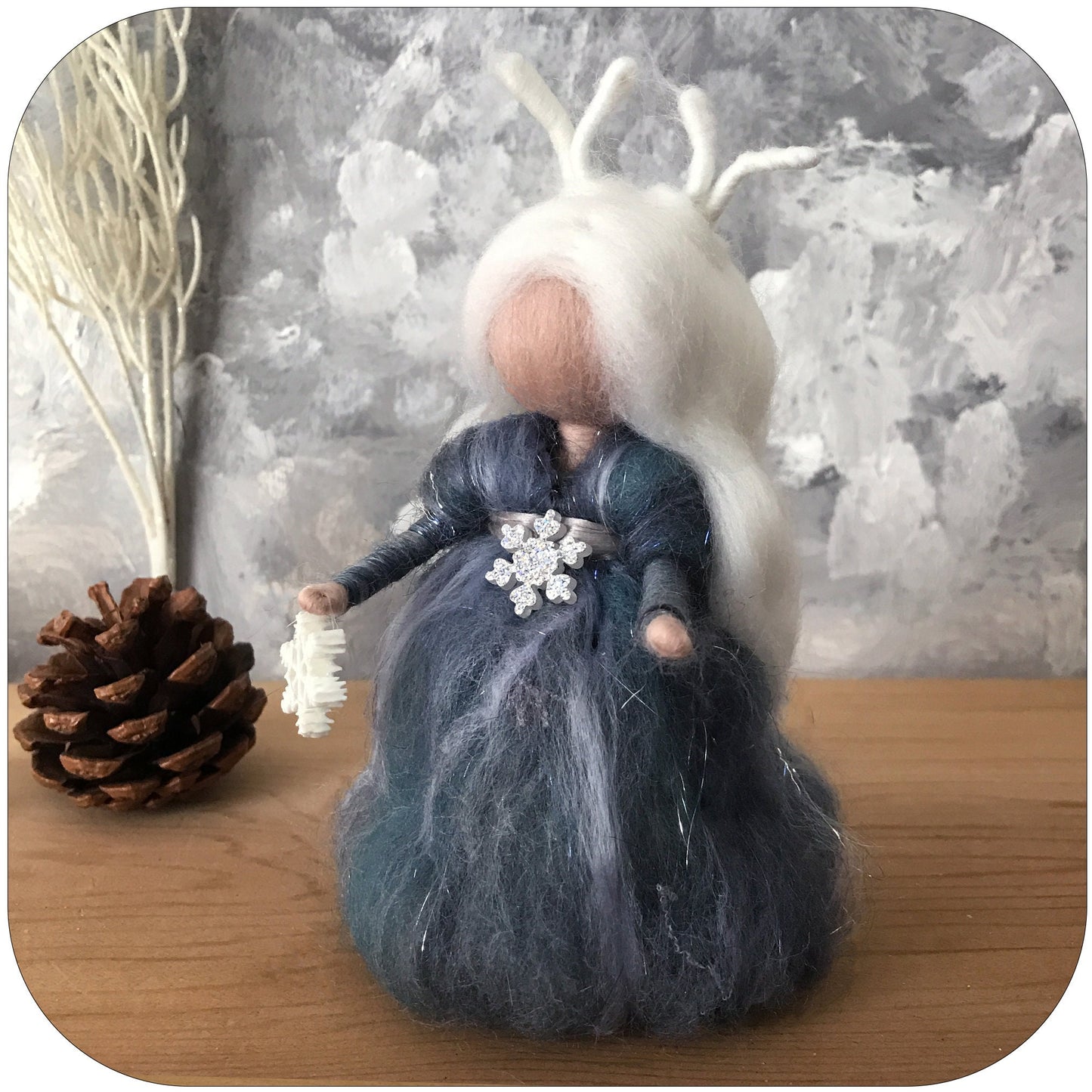 Winter Solstice goddess Tree topper, Needle felted Waldorf Snow Fairy Queen