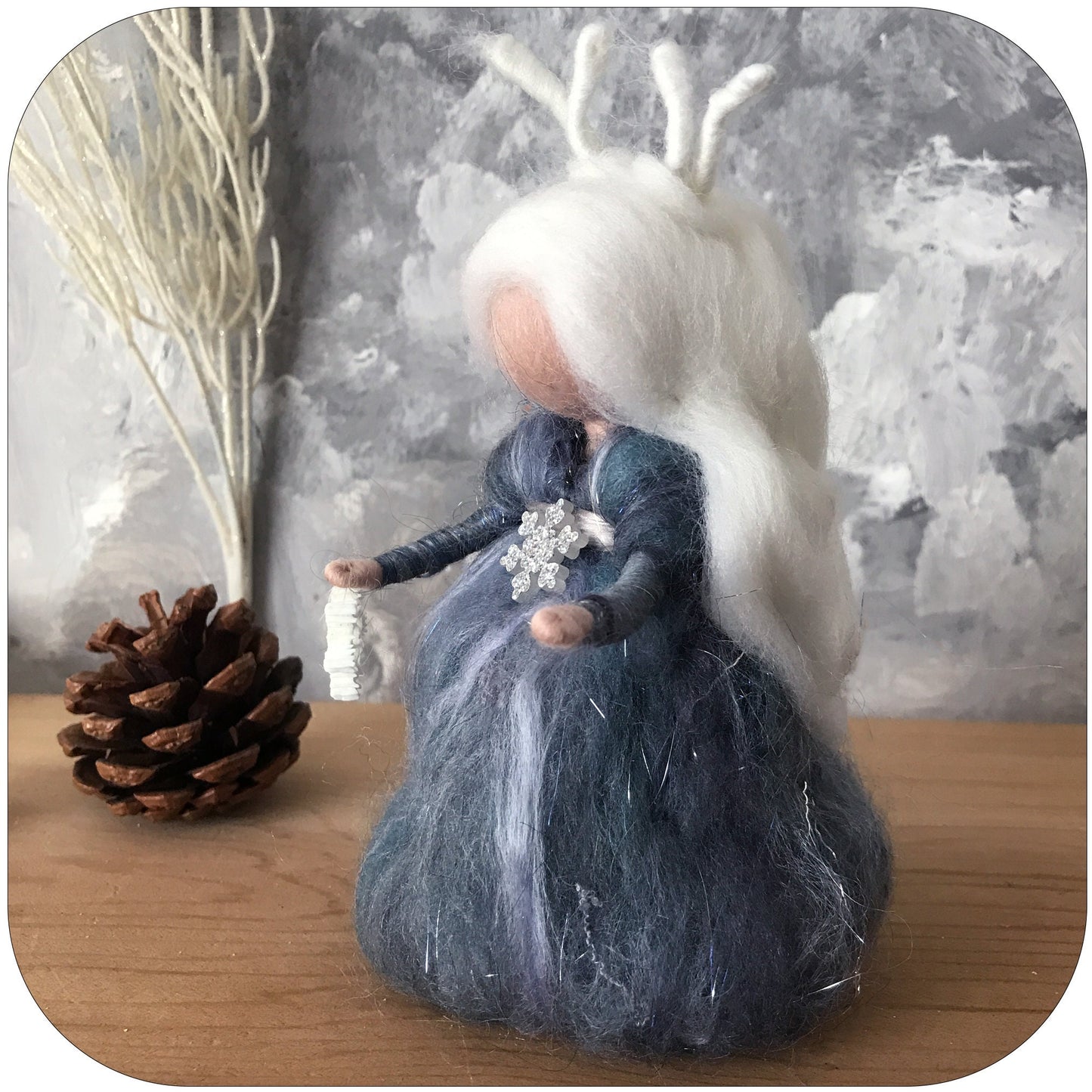 Winter Solstice goddess Tree topper, Needle felted Waldorf Snow Fairy Queen